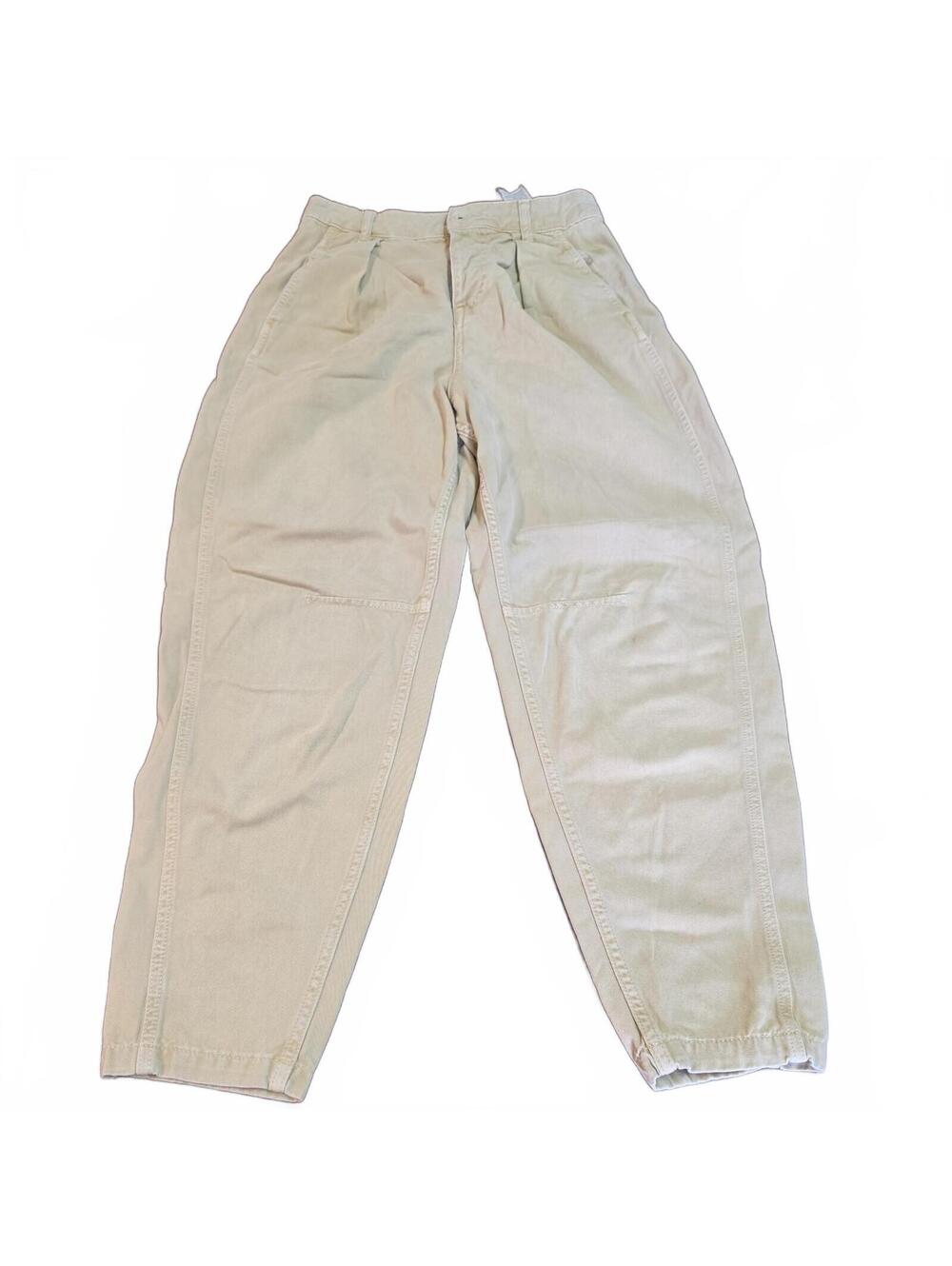 Zara Pants Womens 2 Beige Pleated Relaxed Fit Parachute Button Fly Casual
